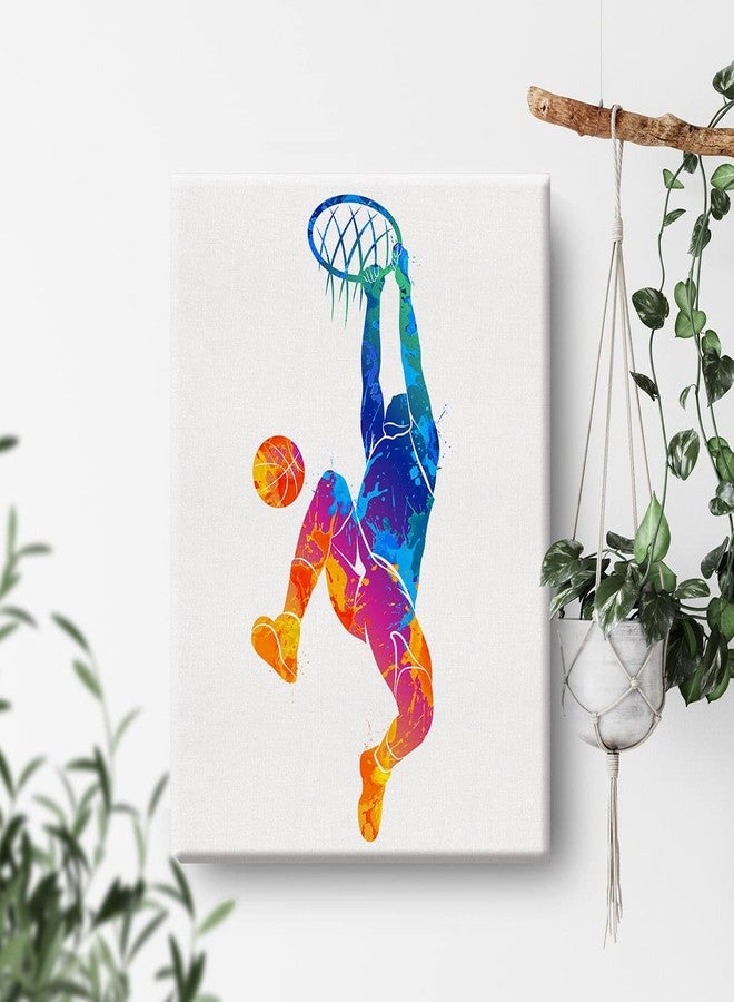 Nvhai Basketball Man Watercolor Wall Jumpman Basketball Canvas Painting Prints for Home Office Wall Decor Framed Sports Artwork Basket Gifts(12x15) - Image 3
