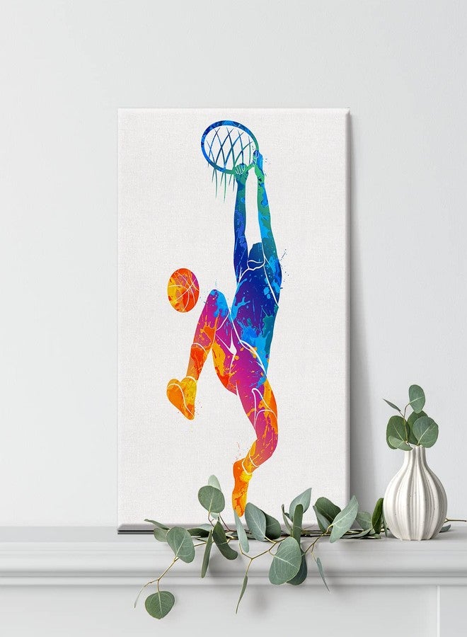 Nvhai Basketball Man Watercolor Wall Jumpman Basketball Canvas Painting Prints for Home Office Wall Decor Framed Sports Artwork Basket Gifts(12x15) - Image 4