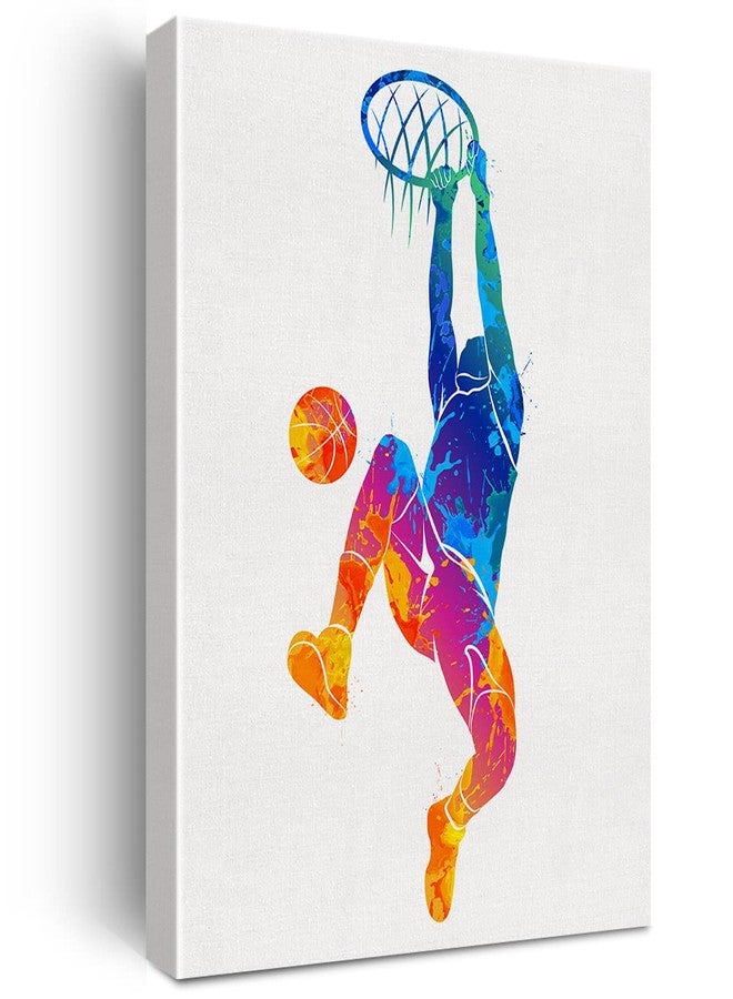 Nvhai Basketball Man Watercolor Wall Jumpman Basketball Canvas Painting Prints for Home Office Wall Decor Framed Sports Artwork Basket Gifts(12x15) - Image 1