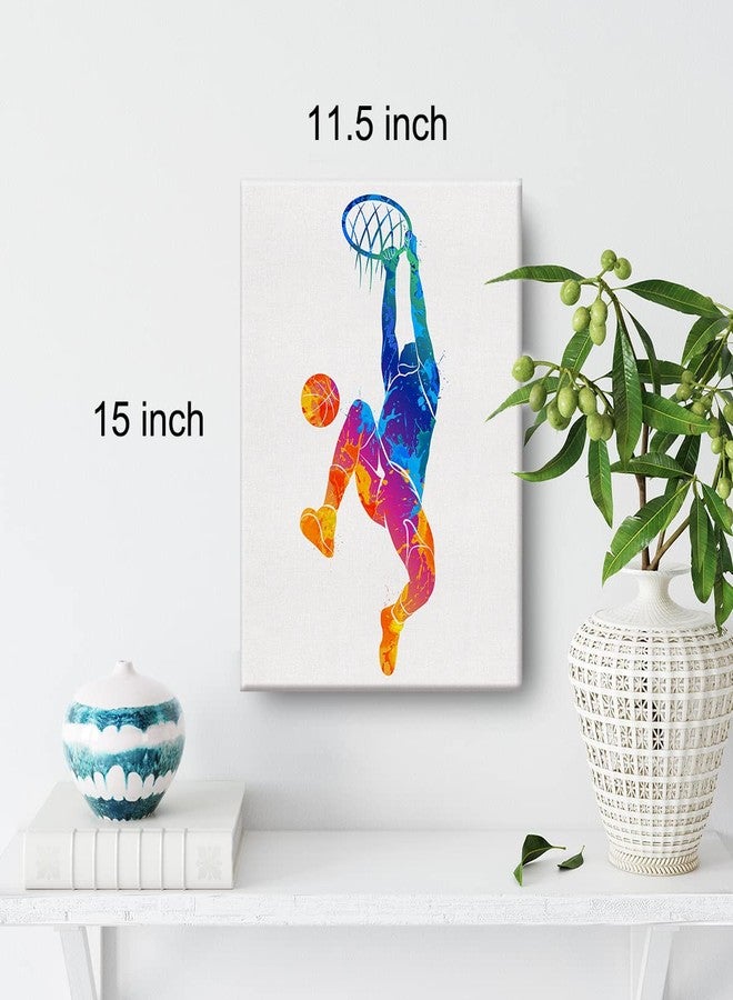 Nvhai Basketball Man Watercolor Wall Jumpman Basketball Canvas Painting Prints for Home Office Wall Decor Framed Sports Artwork Basket Gifts(12x15) - Image 2
