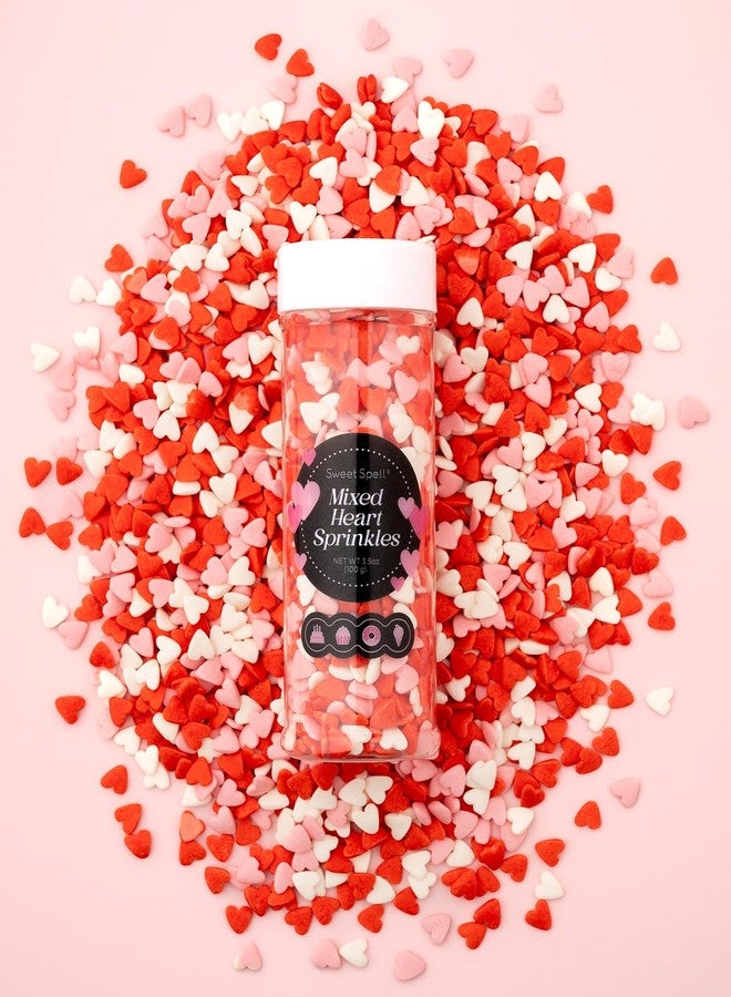 Sweet Spell Red Pink White Heart Sprinkles - Edible Candy Valentine's Day Cake Decorating Sprinkles, 3.5oz Heart-Shaped Confetti for Cupcakes, Cookies & Desserts - Image 1