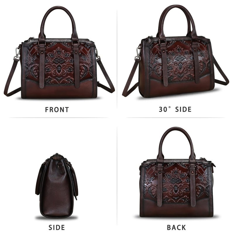 IVTG Genuine Leather Satchel for Women Embossed Leather Top Handle Bags Handmade Purse Vintage Crossbody Handbags Hobo Bag (Coffee) - Image 5