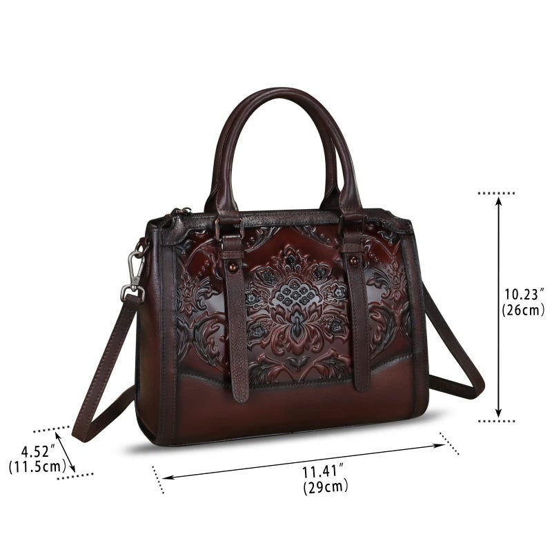 IVTG Genuine Leather Satchel for Women Embossed Leather Top Handle Bags Handmade Purse Vintage Crossbody Handbags Hobo Bag (Coffee) - Image 4