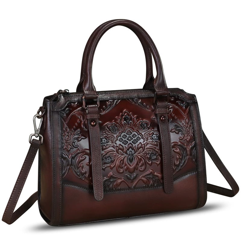 IVTG Genuine Leather Satchel for Women Embossed Leather Top Handle Bags Handmade Purse Vintage Crossbody Handbags Hobo Bag (Coffee) - Image 2