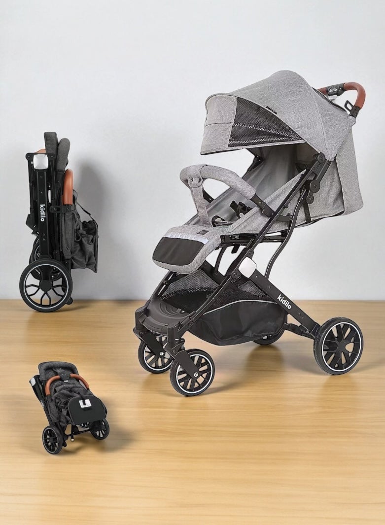 كيديليو عربة أطفال كيديليو - تصميم رمادي أنيق وقابل للطي
