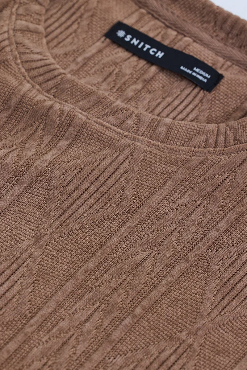 سنيتش Light Brown Geometric Half Sleeve Oversized T-Shirt