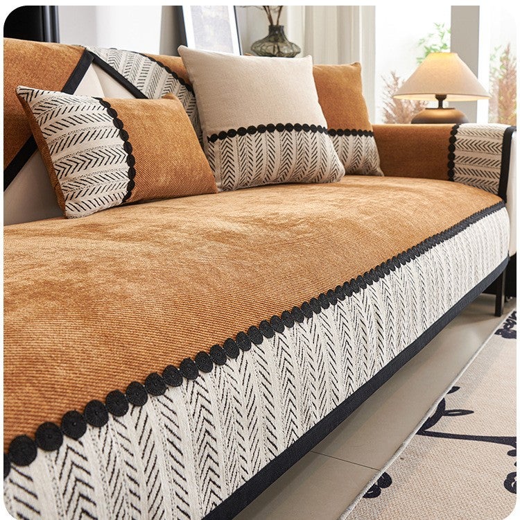Cream wind sofa cushion for four seasons universal 2025 new cover cloth towel non-slip leather sofa cover chenille cushion Orange 