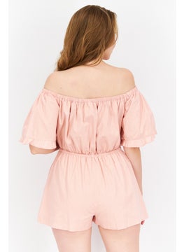 NOMAD Women Off Shoulder Plain Playsuit, Pink  - Image 4