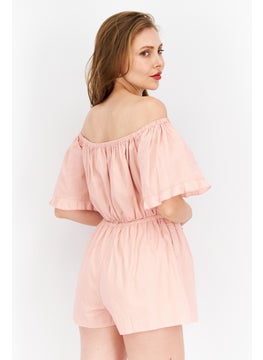 NOMAD Women Off Shoulder Plain Playsuit, Pink  - Image 2