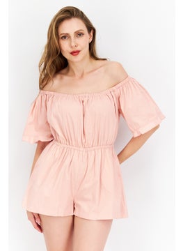 NOMAD Women Off Shoulder Plain Playsuit, Pink  - Image 1