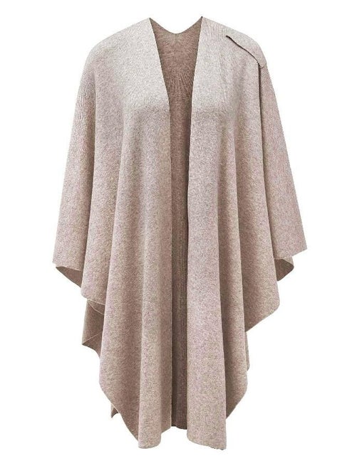Womens Large Cross Front Poncho Sweater Wrap Topper Oatmeal