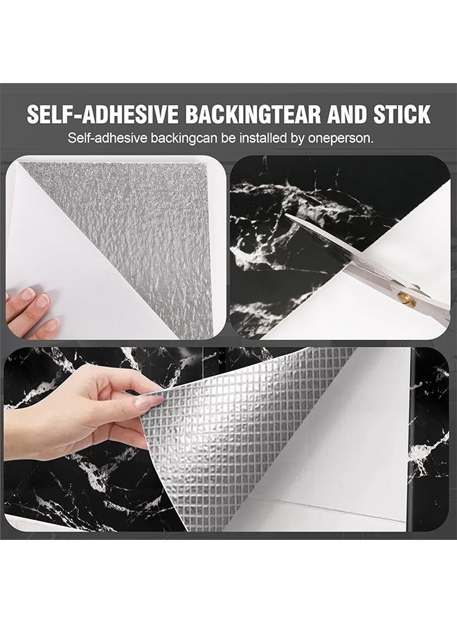 أيكين بلاط جدران رخامي ذاتي اللصق - عبوة من 20 لوحًا من مادة البولي فينيل كلوريد قابلة للإزالة، مقاس 30×30 سم، للجدران المميزة، وخلفيات التلفزيون، وخلفيات الأريكة، سهلة التركيب، بتصميم كلاسيكي عصري باللون الأسود - Image 4