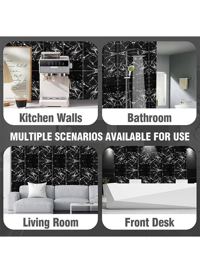 أيكين بلاط جدران رخامي ذاتي اللصق - عبوة من 20 لوحًا من مادة البولي فينيل كلوريد قابلة للإزالة، مقاس 30×30 سم، للجدران المميزة، وخلفيات التلفزيون، وخلفيات الأريكة، سهلة التركيب، بتصميم كلاسيكي عصري باللون الأسود - Image 5