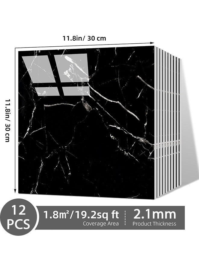 أيكين بلاط جدران رخامي ذاتي اللصق - عبوة من 20 لوحًا من مادة البولي فينيل كلوريد قابلة للإزالة، مقاس 30×30 سم، للجدران المميزة، وخلفيات التلفزيون، وخلفيات الأريكة، سهلة التركيب، بتصميم كلاسيكي عصري باللون الأسود - Image 2