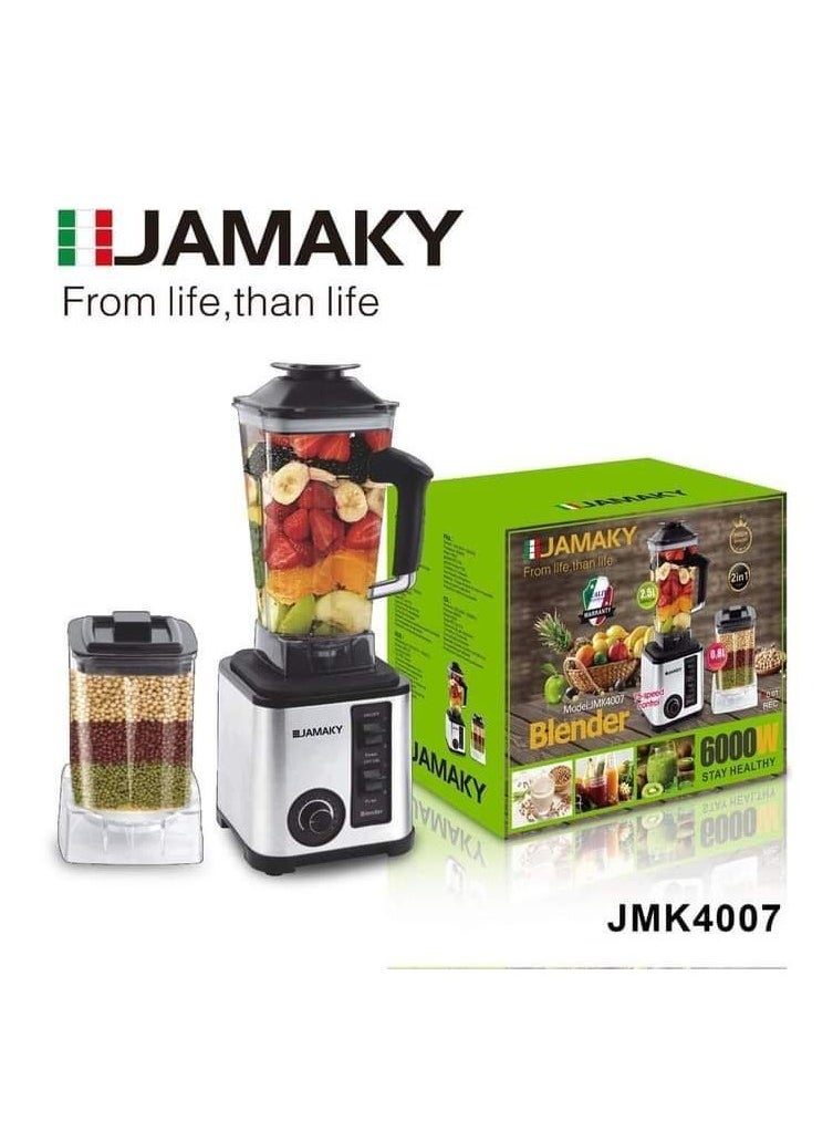 Jamaky Italy - خلاط جاماكي استيل 2.5 لتر 1*2 بمطحنه بقوه 6000 وات شفشق ضد الكسر ايطالي - Image 1