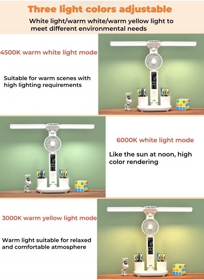 GUDOO Large Capacity Battery Foldable Eye Protection Desk Lamp Led Smart Desk Lamp Bedroom Charging Reading Desk Study Office Table Lamp with Fan Pen Holder  - Image 5