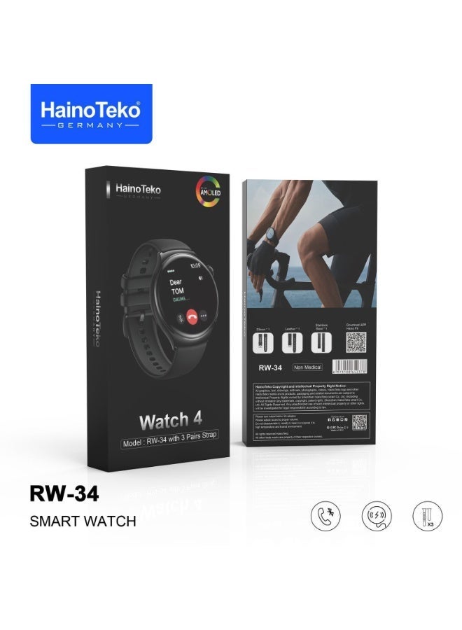 HainoTeko Germany HainoTeko RW‑34 Watch 4 AMOLED Smartwatch with 3 Strap Set, Bluetooth Calling, Fitness Tracker, AMOLED Display, Compatible with Android & iOS - Image 2