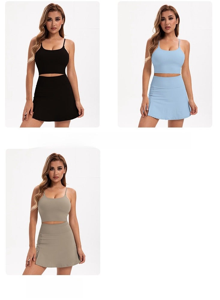 Girls' Short Skirt Anti Glare Outdoor High Waist Yoga Exercise Fitness Set - Image 2