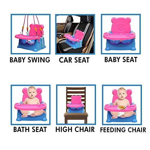 Goyal's 6-in-1 Baby Booster Seat Cum Swing with Feeding Tray - Blue Pink - Image 3