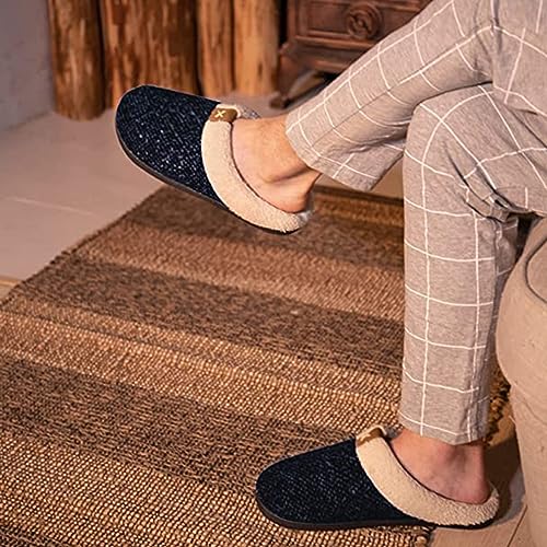 ULTRAIDEAS Mens Slip On Slippers, Sherpa Lined House Shoes with Memory Foam for Indoor Outdoor, Machine Washable (Upgrade Blue, Size 9-10) - Image 2
