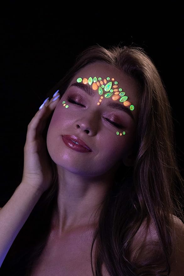 Moon Glow Glow in the Dark Face Jewels by Moon Glow Festival Face Body Gems Crystal Make up Eye Glitter Stickers Temporary Tattoo Jewels Glow Girl