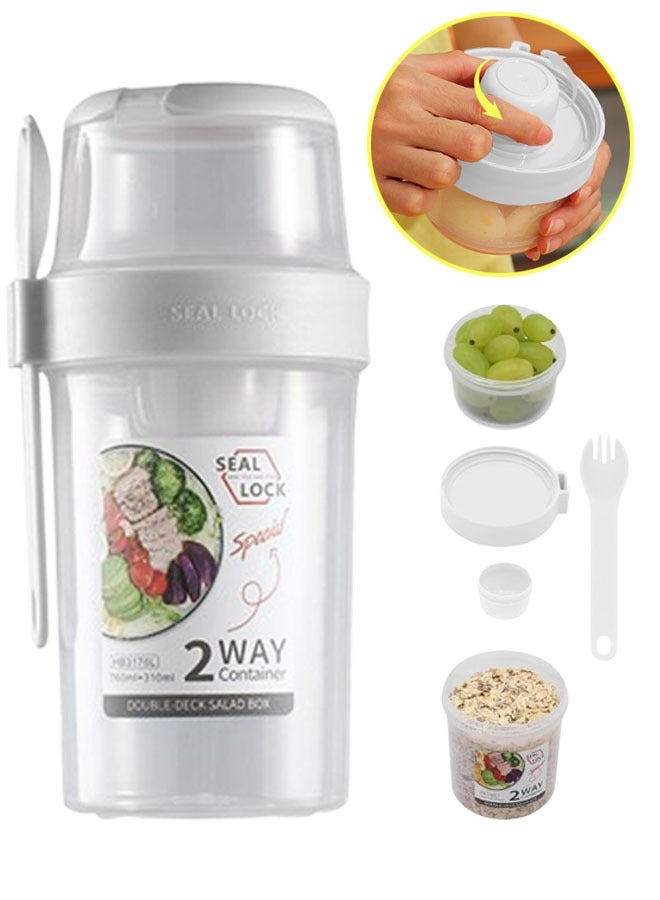 Salad Meal Cup Double Layer Salad Meal Shaker Cup  Portable Keep Fit PP Plastic Salad Cup With Fork And Dressing Holder  Fresh Vegetable Salad Container Holder - Image 1