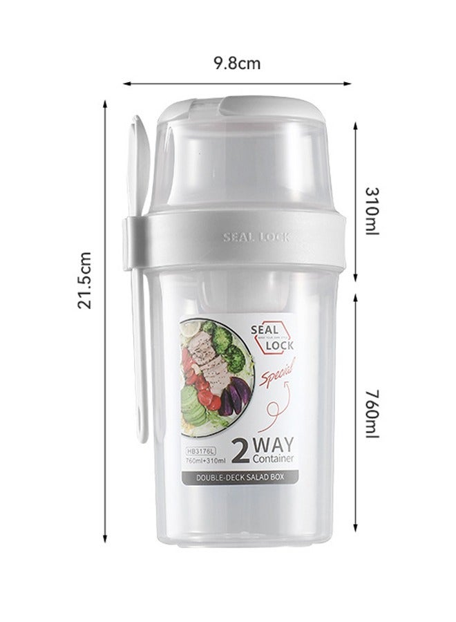 Salad Meal Cup Double Layer Salad Meal Shaker Cup  Portable Keep Fit PP Plastic Salad Cup With Fork And Dressing Holder  Fresh Vegetable Salad Container Holder - Image 2