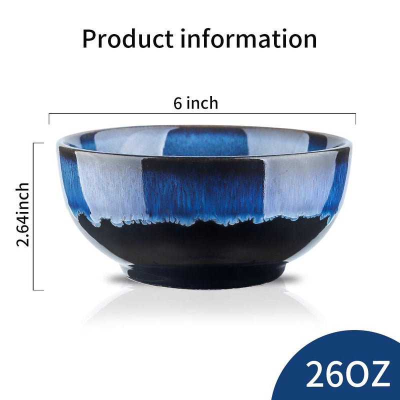 KOOV 24 Ounce Soup Bowl Set  Porcelain Cereal Bowls Microwave And Dishwasher Safe  Ceramic Kitchen Bowls For Oatmeal Breakfast  Chip  Rice  Reactive Glaze Set of 4 (Nebule Blue) - Image 3