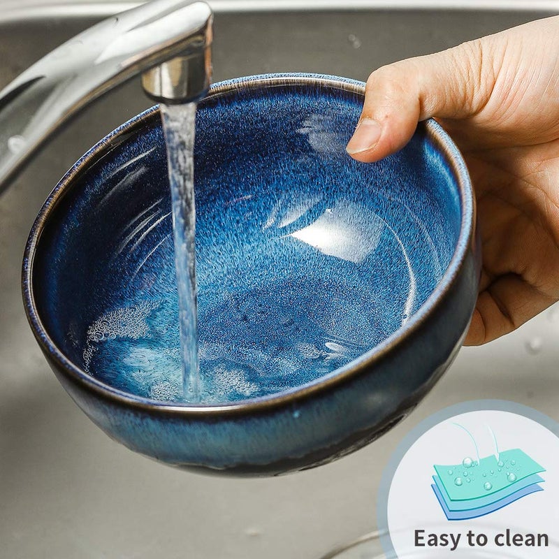 KOOV 24 Ounce Soup Bowl Set  Porcelain Cereal Bowls Microwave And Dishwasher Safe  Ceramic Kitchen Bowls For Oatmeal Breakfast  Chip  Rice  Reactive Glaze Set of 4 (Nebule Blue) - Image 4
