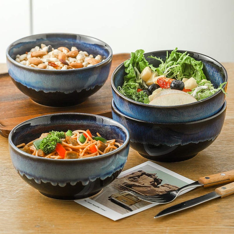 KOOV 24 Ounce Soup Bowl Set  Porcelain Cereal Bowls Microwave And Dishwasher Safe  Ceramic Kitchen Bowls For Oatmeal Breakfast  Chip  Rice  Reactive Glaze Set of 4 (Nebule Blue) - Image 5