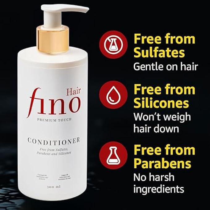 فينو REPAIR CONDITIONER 300 ML - INTENSIVE MOISTURE u0026 BUILD-UP WITH COCONUT OIL, ARGAN OIL, KERATIN, PANTHENOL - ANTI-FRIZZ u0026 SHINE - SILICONE, PARABEN FREE - FOR DRY OR COLOURED HAIR - Image 3