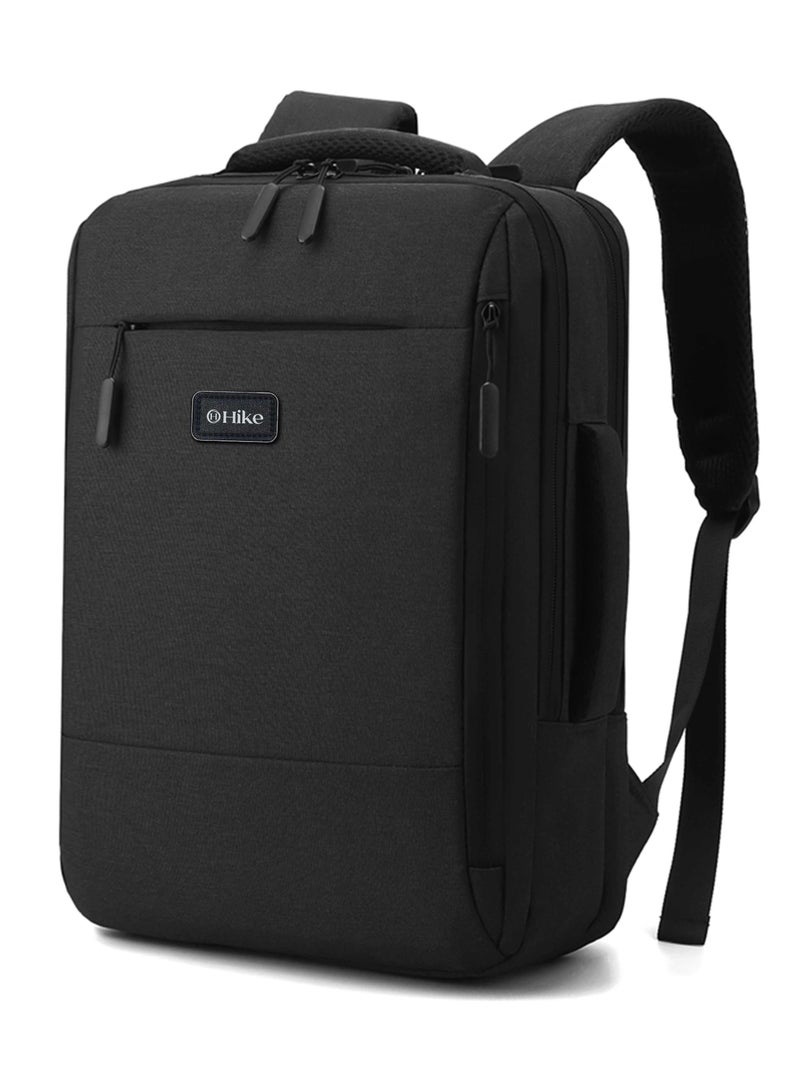 HIKE Unisex Slim Laptop Backpack 16-inch Water Resistant Shoulder Daypack with Built in USB Port for Travel/Business/College/School, HK911-BLACK - Image 1