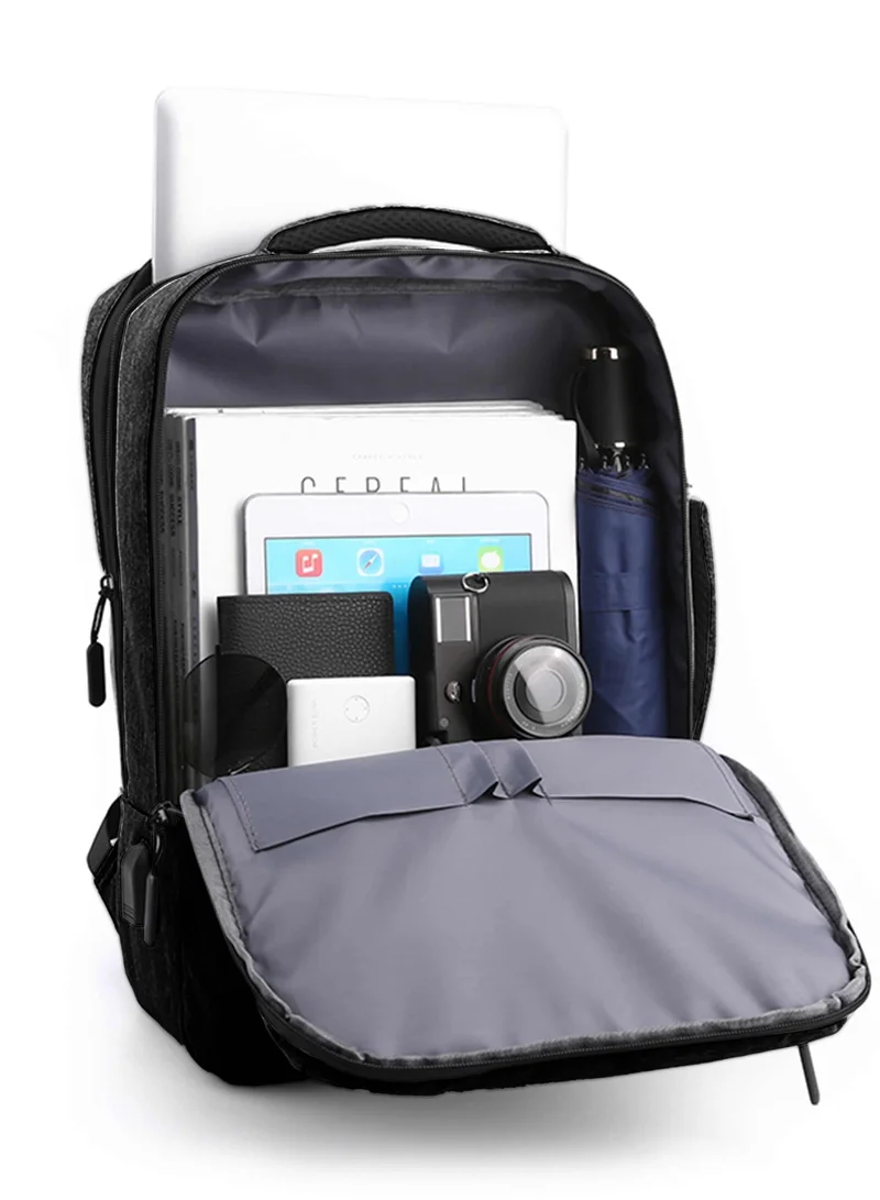 Hike Black Unisex Slim Laptop Backpack 16-inch Water Resistant Shoulder Daypack with Built in USB Port for Travel/Business/College/School, HK911, Black  | Best Price UAE