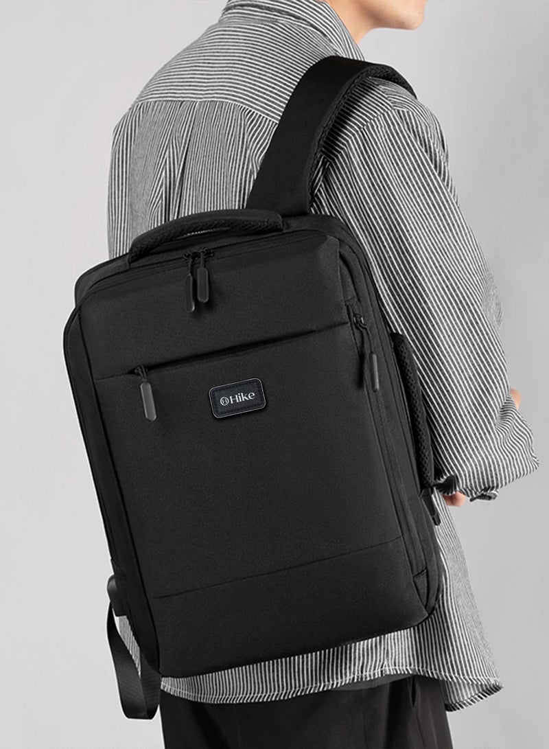 هايك Hike Unisex Slim Laptop Backpack 16-inch Water Resistant Shoulder Daypack with Built in USB Port for Travel/Business/College/School, HK911-BLACK - Image 2