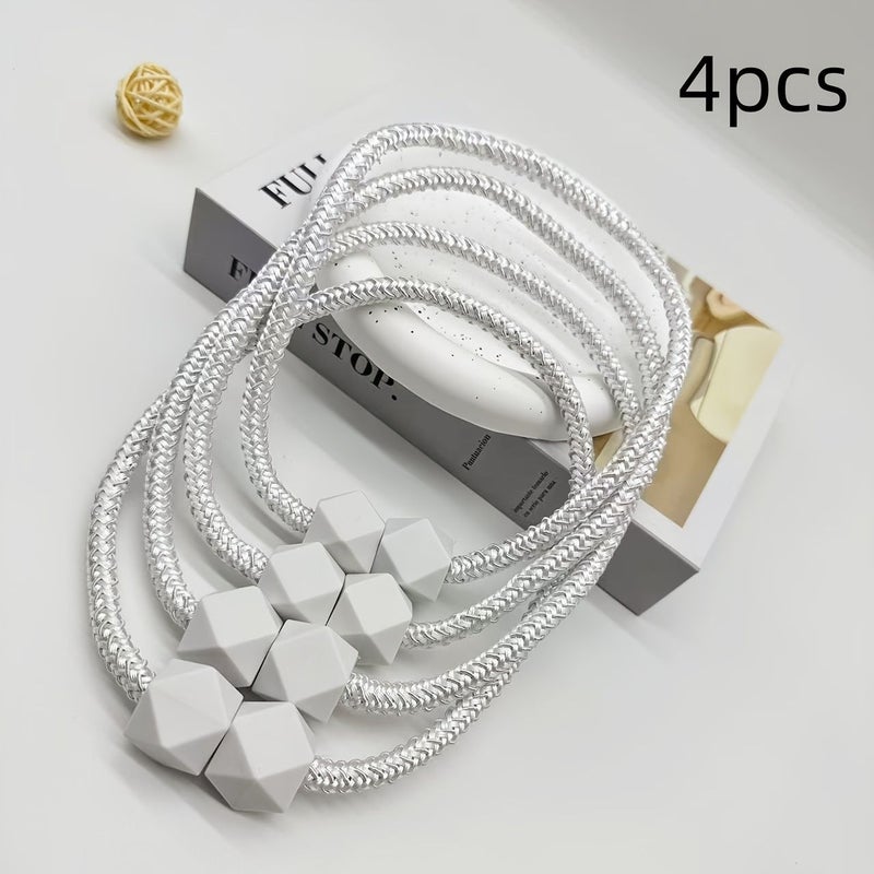 White Modern Rope Curtain Lace 4Pcs Elegant Twist Design for Living Room Home Decoration - Image 1