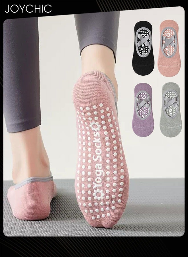 Joychic 4 Piece Yoga Socks Women's Socks Cotton Professional Non-slip Silicone Indoor Fitness Dance Beginner Pilates Sports Socks - Image 1