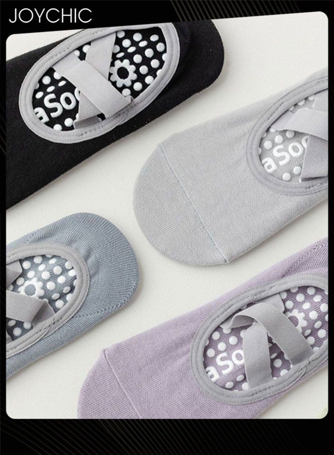 Joychic 4 Piece Yoga Socks Women's Socks Cotton Professional Non-slip Silicone Indoor Fitness Dance Beginner Pilates Sports Socks - Image 4