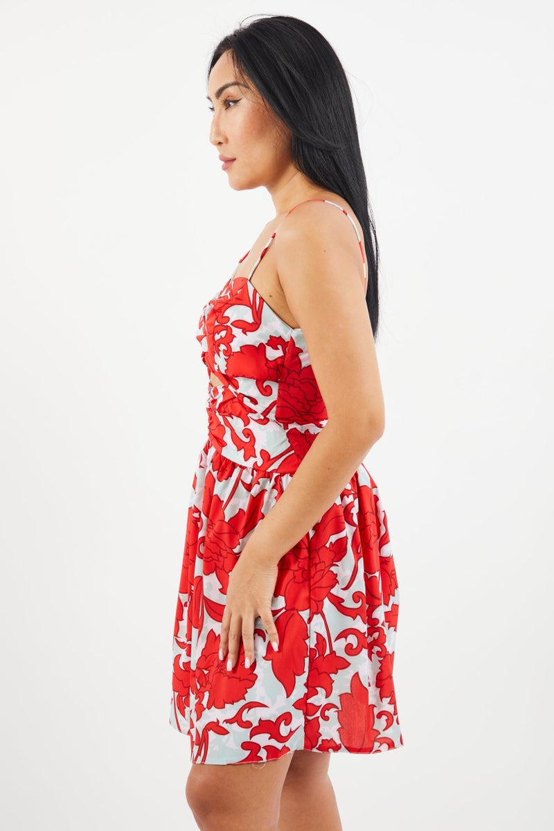 trendyol Women All Over Print Mini Dress, Red Combo - Image 3