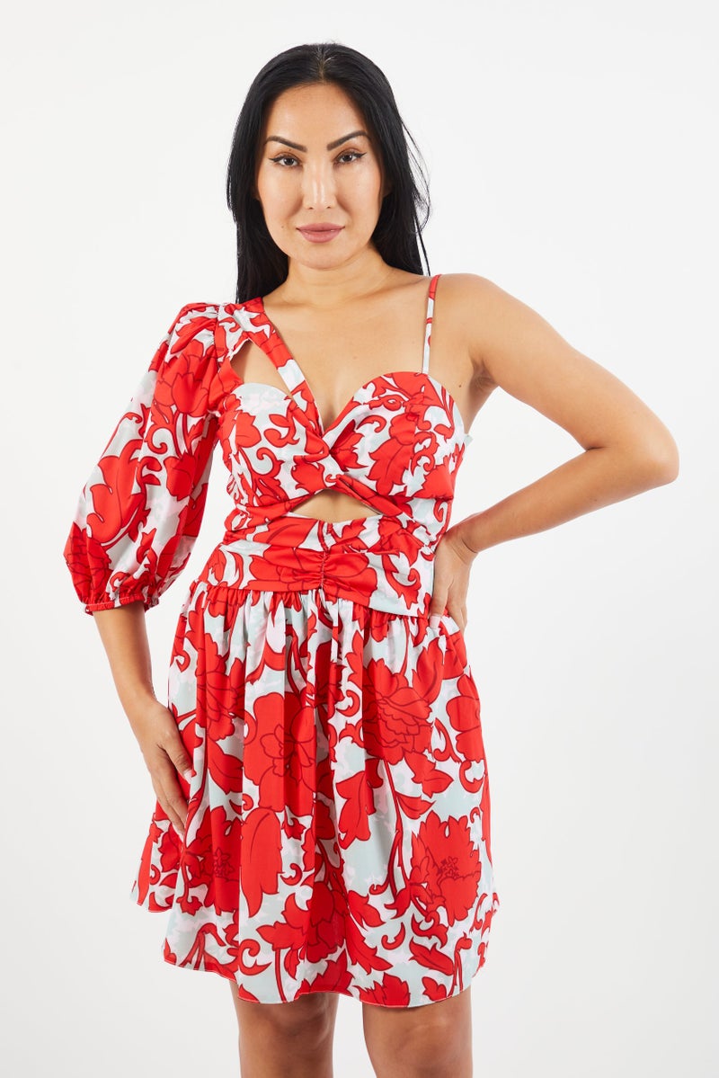 trendyol Women All Over Print Mini Dress, Red Combo - Image 1