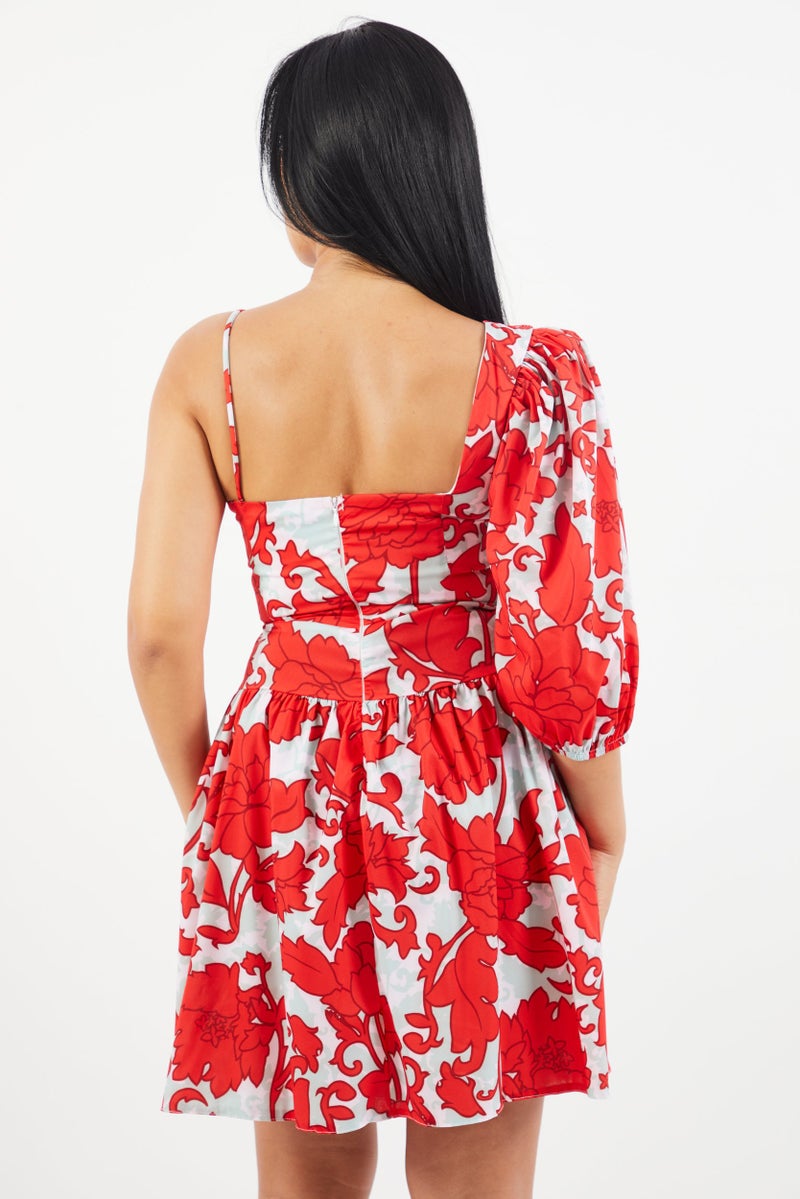 trendyol Women All Over Print Mini Dress, Red Combo - Image 2