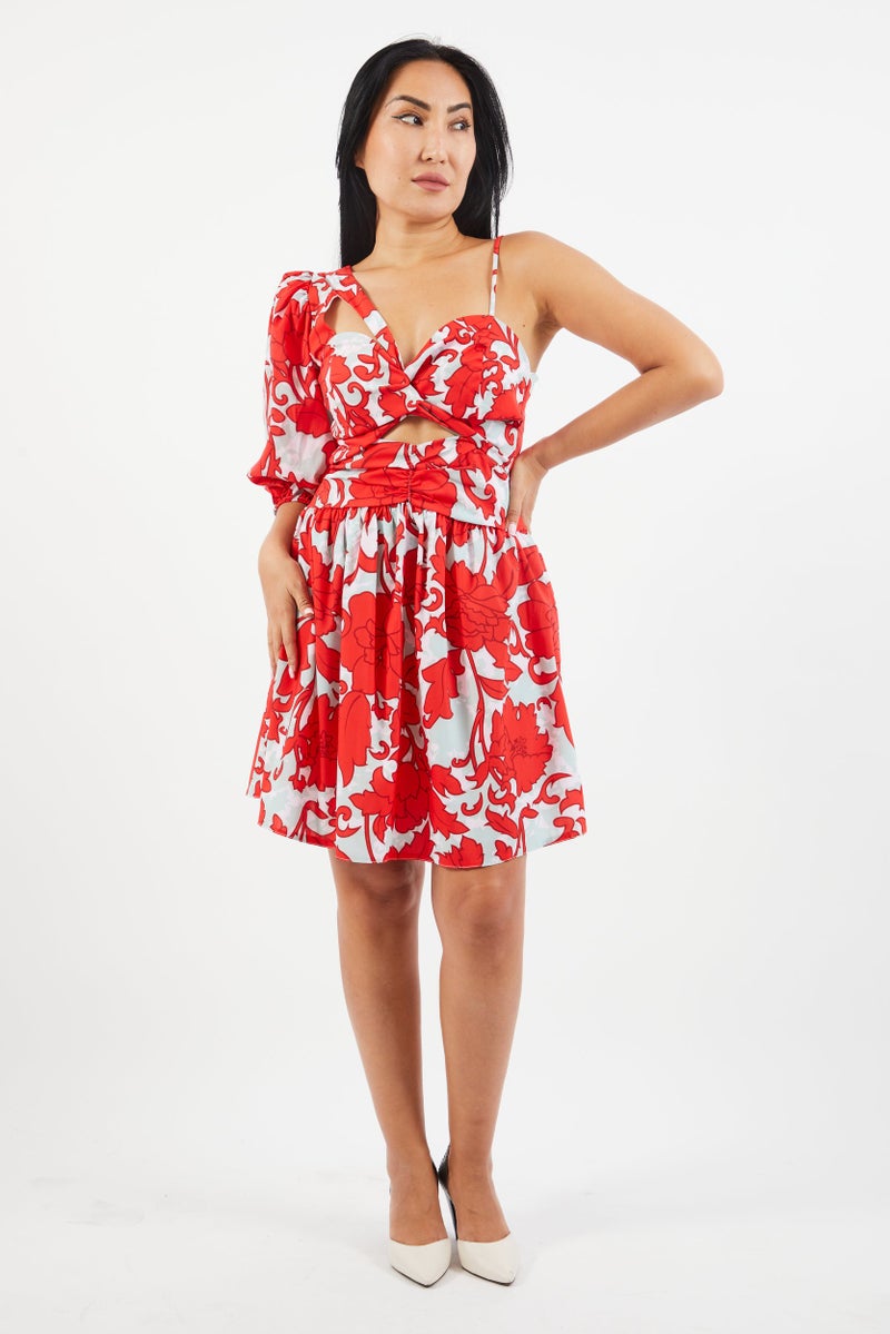 trendyol Women All Over Print Mini Dress, Red Combo - Image 4