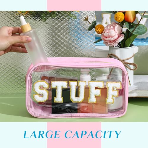 SilTriangle 4 Pcs Mama and Baby Toiletry Bag Clear Chenille Letter Pouch Snacks Makeup Stuff Travel Diaper Bag Preppy Transparent Pouch with Zipper for Women Gift(Macarons Color) - Image 3