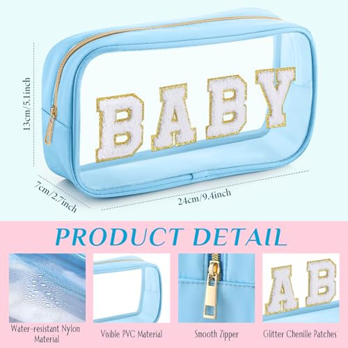 SilTriangle 4 Pcs Mama and Baby Toiletry Bag Clear Chenille Letter Pouch Snacks Makeup Stuff Travel Diaper Bag Preppy Transparent Pouch with Zipper for Women Gift(Macarons Color) - Image 2