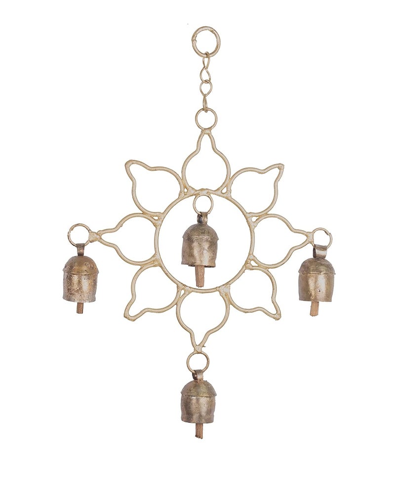 Ethnics of Kutch Ethnics of Kutch Hand Made Metal Bells Wrought Iron CopperZinc Coated Home Dcor Chimes Cow Bell Rangoli 4 Bells 30 cms Length Colour Copper BEL0072 - Image 1