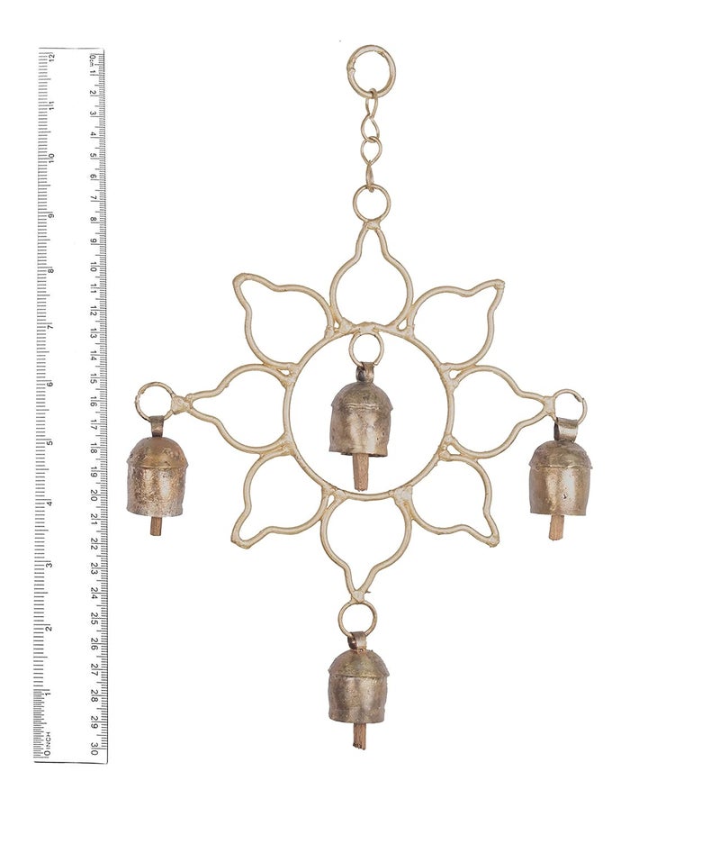 Ethnics of Kutch Ethnics of Kutch Hand Made Metal Bells Wrought Iron CopperZinc Coated Home Dcor Chimes Cow Bell Rangoli 4 Bells 30 cms Length Colour Copper BEL0072 - Image 4