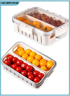 HQ-GAMING Salad Bar Containers for Fridge, 2 Compartment Divided Serving Tray with Lid for Fridge Fruit Charcuterie Storage, Veggie Tray Drainer Container Berry Snackle Box Container, BPA-Free  - Image 1