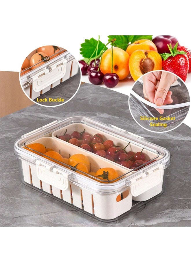 HQ-GAMING - Salad Bar Containers for Fridge, 2 Compartment Divided Serving Tray with Lid for Fridge Fruit Charcuterie Storage, Veggie Tray Drainer Container Berry Snackle Box Container, BPA-Free - Image 1