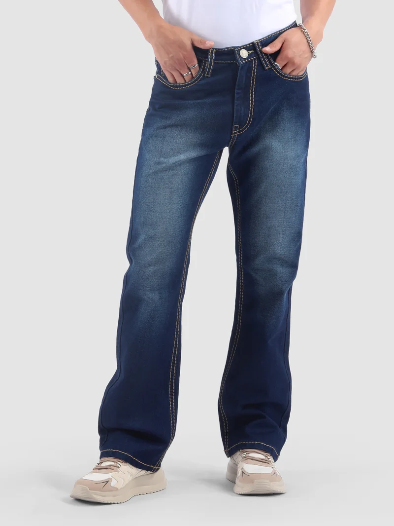 Beyoung Dark Blue Saddle Stitch Bootcut Jeans