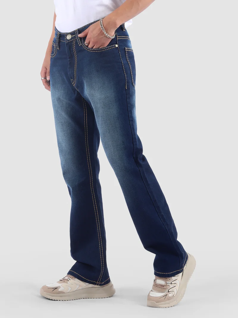 Beyoung Dark Blue Saddle Stitch Bootcut Jeans