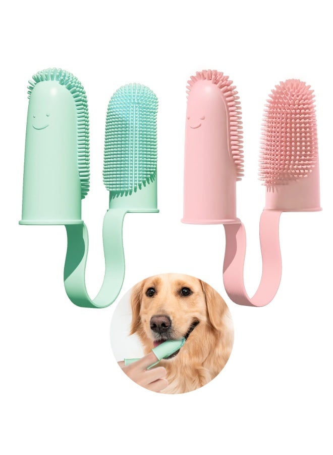 2-Piece Set Of Pet Finger Teeth, Dog Toothbrush With 135 º Wrap Around Bristles For Teeth, Pet Finger Toothbrush Suitable For Teeth Care Of Puppies, Cats, And Small Dogs (Pink， Blue) - Image 1